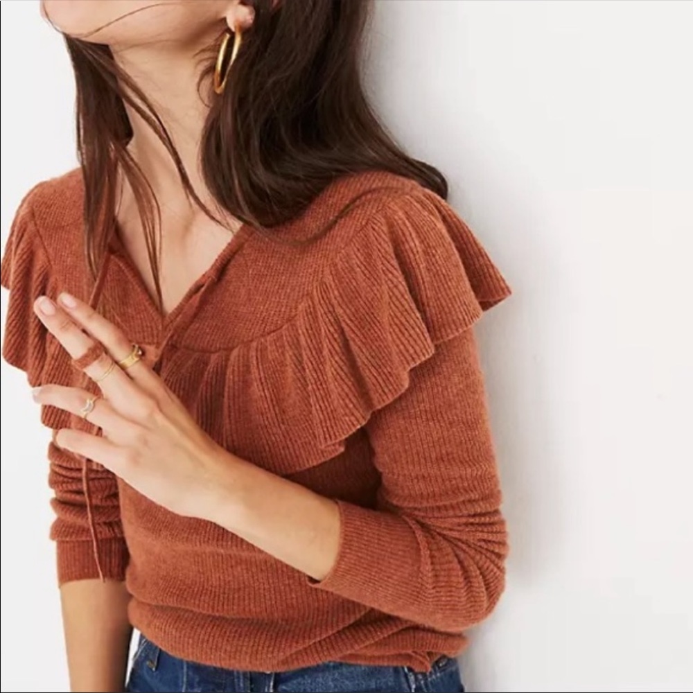 Madewell Tie Front Ruffle Pullover Sweater XS
